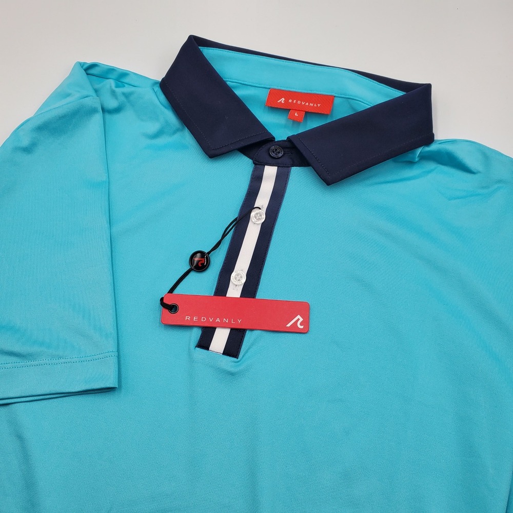 Redvanly Monroe Polo Shirt Mens Large Curacao Blue Navy Striped Golf R2524B NWT